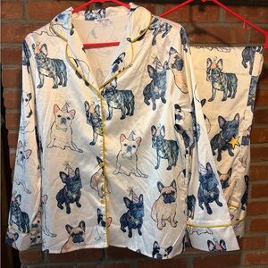 Women's Cream French Bulldog Print Pajama Set